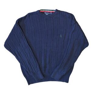 VTG Y2K Nautica LS, Navy Blue Cable Knit Cotton Sweater, Size Med. EUC